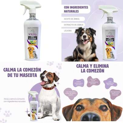 KARBI Calmante de Comezón e Irritaciónes - Soleq Alivio de Comezón y picazón - Repara la Piel dañ e hidrata - Aceites Esenciales y Sábila - Perros y Gatos - 500 ml ()(Spray Alivio Comezón)