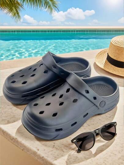 4cm Elevated Men's Breathable Waterproof EVA Slippers, Lightweight & Comfortable For Indoor/Beach/Outdoor Use, Unisex Cartoon DIY Decor Hole Punch Sandals