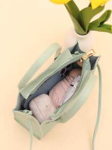 Bolso de mano, bolso de hombro, bolso bandolera de unicolor con relieve - Verde - View 5