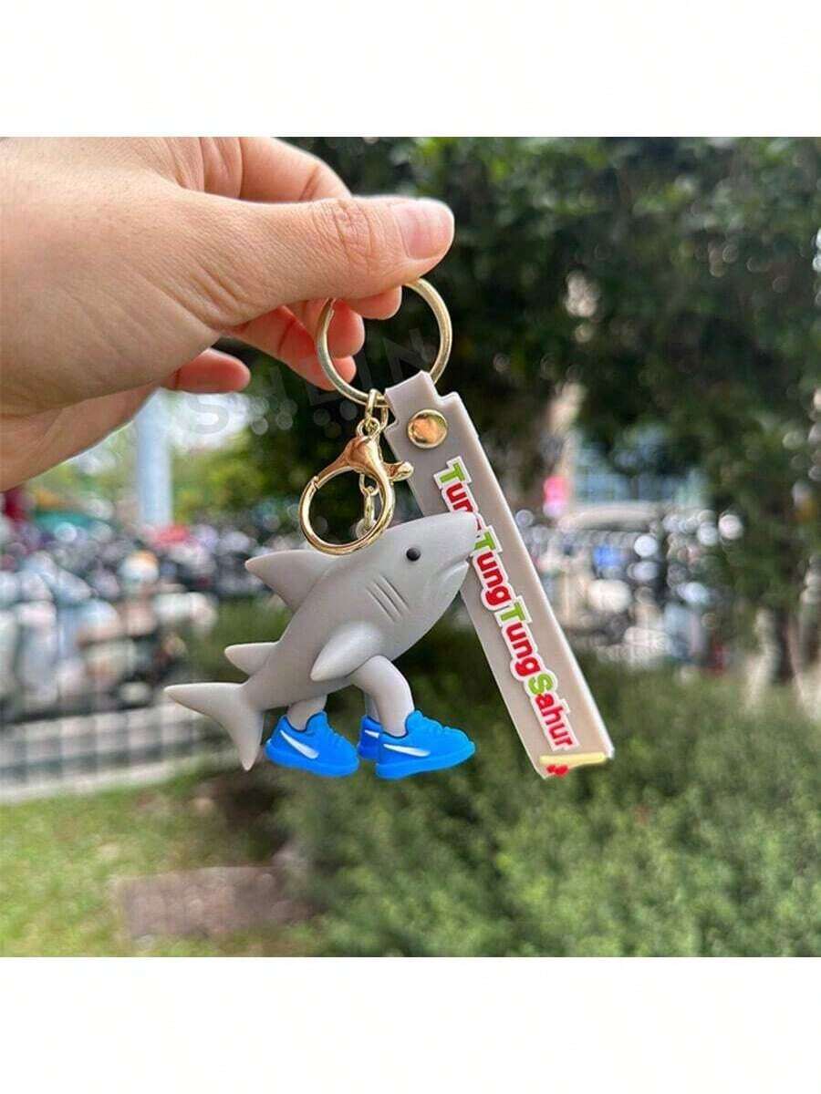 1个新款意大利Brainrot动物Tralalero Tralala钥匙扣，趣味Sigma Skibidi Rizz猫咪傻瓜表情包钥匙扣，粉丝朋友礼物 - 彩色 - 查看 1