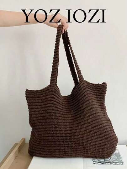 复古时尚韩版休闲针织手提包，大容量单肩包，适合通勤和日常使用