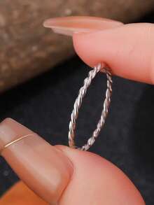 1枚925纯银奢华编织细戒指，复古扭绳设计，简约高端素圈戒指，送给女朋友的礼物 - 麻花素銀戒指 - 查看 12