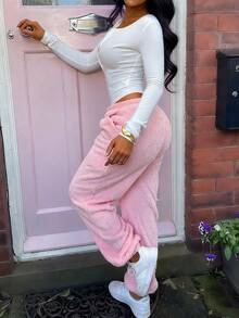 Women Button Half Placket Long Sleeve Ribbed Knit Slim Fit Bodysuit Versatile Spring/Autumn Casual Daily Wear