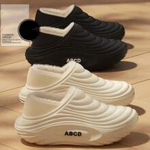 2025 Neue Buchstaben-Muster Herren Thermo-Hausschuhe, geschlossene Zehenpartie, rutschfest für Innenräume, warm und wasserdicht, Paar-Hausschuhe, bequem auch für den Außenbereich - Schwarz - Übersicht 2