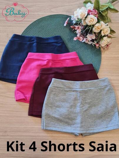 BabyStorefranca Kit 4 Shorts-Saia Infantil Escolar – Moletinho Leve, Confortável e Versátil