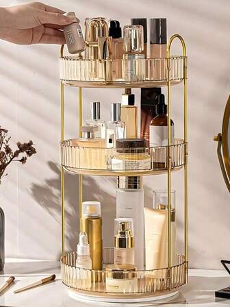 1 pieza Organizador de maquillaje giratorio de 360 grados multifuncional, organizador de escritorio transparente de gran capacidad para baño, organizador desmontable de varios niveles con alta capacidad de carga, puede sostener botellas altas
