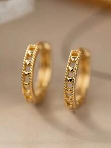1 Pair Elegant Heart-Shaped Earrings, Suitable For Women As Jewelry For Valentine's Day Or Weddings - Yellow Gold - View 3