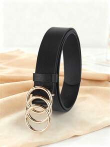 Set de 3 cinturones de mujer de talla grande de PU con hebilla de triple aleación decorativa, de moda y versátil, adecuado para todas las estaciones - Hebillas de tres anillos - Ver 4