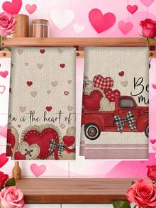 2pcs Valentine's Day Hand Towels, Pink Heart & LOVE Pattern Design, Super Soft Microfiber Cleaning Cloths, Kitchen & Dining Decor, Outdoor Party Supplies, Suitable For Valentine's Day Kitchen & Bathroom Decor, Valentine's Day Gift - Multicolor - View 4