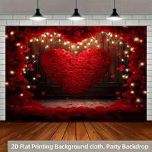 2D Flat, 1pc Red Rose Photography Backdrop, Floral Wall Valentine's Day Backdrop, Wedding Party Decorations, Bridal Shower Photo Booth - 1PCS - View 2