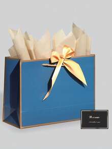 Premium Paper Gift Bag With Handles & Ribbon Bow, Includes Greeting Card & Tissue Paper, Large Size Suitable For Bridesmaids, Birthday, Valentine's Day, Wedding, Christmas, Mother's Day, Father's Day, Party Favors