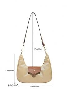 Nuova borsa a tracolla monospalla in stile patchwork per autunno/inverno, borsa a tracolla retrò a mezzaluna, borsa a mano in stile patchwork, borsa a forma di raviolo, borsa a forma di corno di bue, borsa versatile per pendolari, borsa da donna per uso esterno, borsa della spesa, borsa da portare sotto braccio, borsa a mezzaluna - Cachi - Visualizzare 2