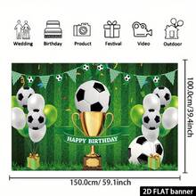 Banner 2D plat cu tematică de fotbal, la mulți ani - Decor de fundal pentru petrecere de fotbal cu baloane și imprimeu de trofee - Decorațiune sportivă multifuncțională pentru sărbători de ziua de naștere în interior și în exterior, toate anotimpurile