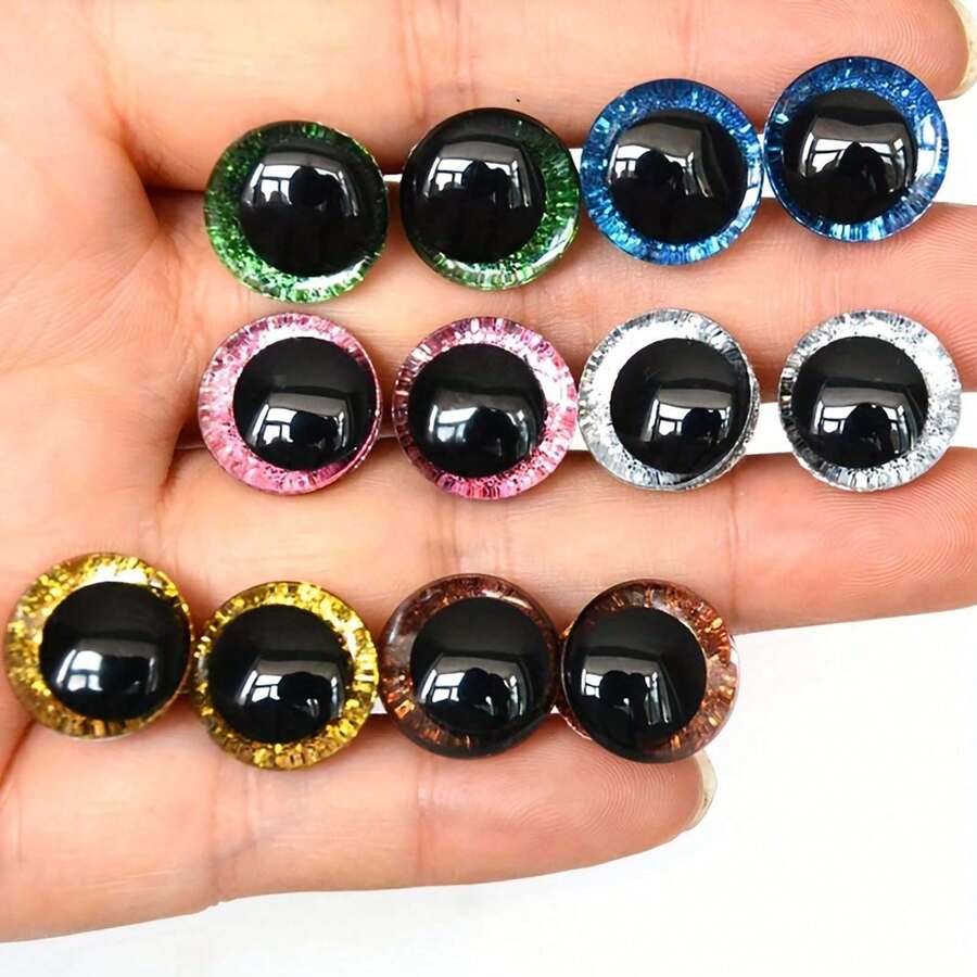 20Pcs Glitter Eyes,Black Plastic Doll Eyes,12/14/16/18/20/25/30mm,3D Stereo Flash Eyes With Pad Ring,For Crocheting With Washers Large Eyes For Amigurumi Plastic Crochet Eyes,Bear DIY Accessories - Multicolor - View 1