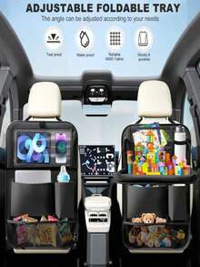 2 Pieces Car Rear Seat Storage Bag With Stacked Desktop Tray And Built-In Tablet Stand, Multi Pocket Backseat Organizer With Six Storage Pockets For Toys Snacks Cups Phones Chargers And Books, Universal Car Seat Backrest Protector Kick Pad And Spill Guard, Foldable Travel Accessories For Family Road Trips Kids Entertainment Long Drives Commuting Airport Transfers Outdoor Adventures Holiday Gift Prep - Multicolor - View 5