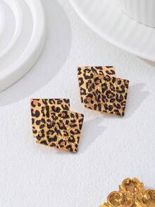 1 paire Clous D'oreilles À La Mode Géométrique Carré Multicouche - Or jaune - Voir 5