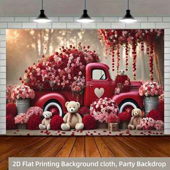 2D flach, 1 Stück romantischer Rosen-Lastwagen Polyester Banner - vielseitige Dekoration für Valentinstag, Partys, Heim- und Gartenfeiern, Studiohintergründe