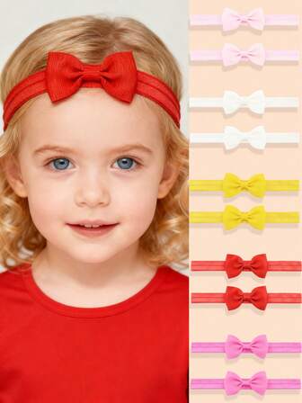 5件套蝴蝶结发饰套装，包括发带、罗纹发箍和简约蝴蝶结发圈，红色，可爱儿童发饰，适合日常使用