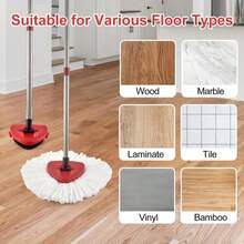 Mop Replace Heads Mop Handle And Mop Base Replacement For O Cedar EasyWring 1-Tank Spin Mop System, 2 Microfiber Mop Head Refills, 4-Section Iron Mop Handle 30-58in And 1 Mop Head Cover Set(No Bucket) - MàuD - Xem 8