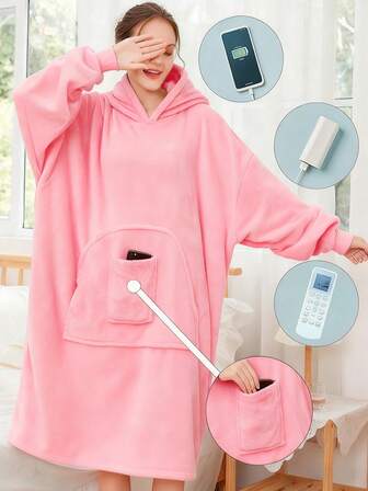 Sudadera con capucha y forro térmico de sherpa, cálido y holgado pullover tipo manta