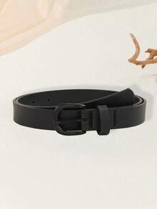 1 Piece Elegant And Minimalist Women's Belt With Square Buckle, Versatile For Dresses, T-Shirts, Jeans, Suits, Casual And Office Use, Solid Color PU Leather - màu đen - Xem 1
