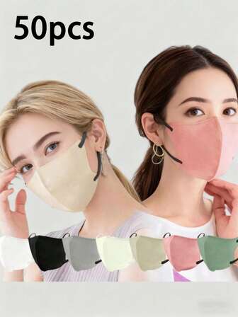 50 piezas Mascarilla desechable de tres capas, delgada y transpirable de colores variados - Transpirable y cómoda, adecuada tanto para hombres como para mujeres, muy apropiada para actividades al aire libre, mascarilla de moda, mascarilla de tela ligera