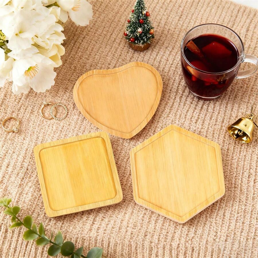 Posavasos DIY con bolígrafos y etiquetas, manteles individuales resistentes al calor para estudiantes, elegantes posavasos de bambú y madera para tazas de té - Multicolor - Ver 1