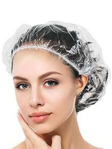 100pcsTransparent Disposable Non Wash Shower Cap, Waterproof Elastic Shower Cap, Thick, Large, High Elastic Shower Cap, Used For Bathing And Hair Care, Easy To Carry During Travel Back To School - Clear - View 3
