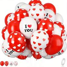 20个情人节气球，红白心形气球，印有“我爱你”字样，浪漫情人节气球，适用于婚礼周年纪念派对装饰用品 - 多色 - 查看 9