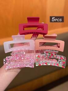 2/3/5/10个装女士时尚发夹,多种颜色可选,时尚优雅,甜美可爱,心形图案,浪漫情人节发饰,中号方形情人节发爪,适合日常佩戴、工作和居家,女士发饰,女士配饰,情人节快乐,推荐礼物,优雅发夹,时尚发卡 - 彩色 - 查看 14