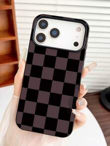 Check Pattern1PC Chessboard Player Pattern Phone Case, Personalized Street Photography Wind Anti Drop Case Pattern, Simple Large Hole 1.6 Thick Large Hole Phone Case For Better Protection Of The Phone, With Anti Drop And Impact Resistance, Compatible With Apple 11/11 Pro/11ProMax,12/12Pro/12ProMax,13/13Pro/13ProMax,14/14Pro/14Plus/14ProMax,15/15Pro/15Plus/15ProMax,16//16Plus/16ProMax,17/17Pro/17Air/17ProMax,7/8/7Plus/8Plus,X/XS/XR/XSMax - Black - View 9