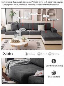 1pc Stretch Sofa Seat Cushion Cover, All Season Non-Slip Waterproof Sofa Slipcover, Full Coverage Sofa Protector, Dust-Proof And Washable, Fits L-Shaped And 1/2/3/4 Seater Sofas, Plush Warm And Thick - Dark Grey - View 10