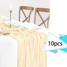 10条米色粗麻布桌旗，波西米亚农舍风格桌旗，适用于婚礼、婴儿派对和节日装饰 - 米色 - 查看 16