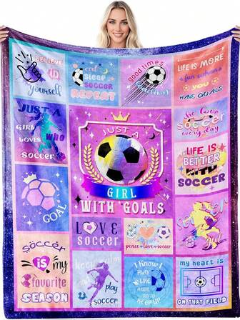 1pc Girls' Football Blanket Gift, Super Soft Flannel Football Throw Blanket, Suitable For Football Fans, Players, Team Football Gift - Soft Flannel, Lightweight For All Seasons, Great For Sofa, Bed, Beach, Camping, Ideal For Halloween And Birthday Gifts, Machine Washable.