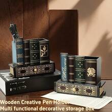 1 Stück Vintage Europäischer Holz Stifthalter, Aufbewahrung & Organisation: Büroorganisator für Zuhause, Stifthalter Box, Spender Behälter, Retro nostalgischer Stiftbecher, Holz Fake Bücher, multifunktionaler süßer kreativer Stifthalter mit Schublade - Schreibtischorganizer und dekorative Aufbewahrungsbox, Schulsachen, Büromaterial, Geschenk für Familie und Freunde, Geburtstagsgeschenk, Valentinstag Geschenk, Neujahrgeschenk, Urlaubsgeschenk