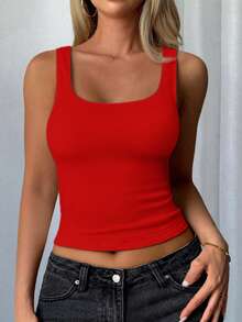 女士Y2K性感纯色背心，夏季通勤休闲百搭 - 紅色 - 查看 6