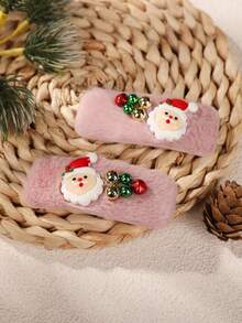 2pcs Party Holiday Santa Claus Cute Fluffy Decor Hair Clips - White - View 3