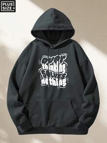 95% Polyester 5% Spandex Men's Regular Plus Size Hoodie With Pocket And "Thinking About What" Print, 240g, Made In A Global Four Seasons Factory, Comfortable, High Quality, And High Fit, Casual Sweatshirt - 白色 - 查看 6
