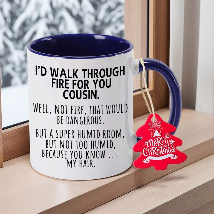Funny Couple Mug - I'd Walk Through Fire You Coffee Cup With Humorous Married Couple Quote - 11oz Ceramic Cup With Handle -, Valentine's, Anniversary, Office Husband, Wife - Funny Birthday Present Idea, Holiday Present - Navy Blue - View 1