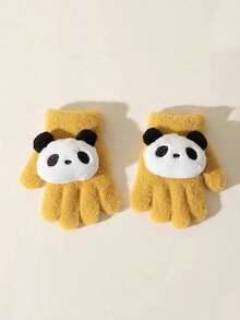 1 双儿童熊猫卡通水貂毛针织手套 - 1Pair - 查看 33