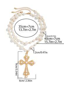 2 件套仿珍珠项链男士时尚嘻哈风格多层串珠颈链项链配饰