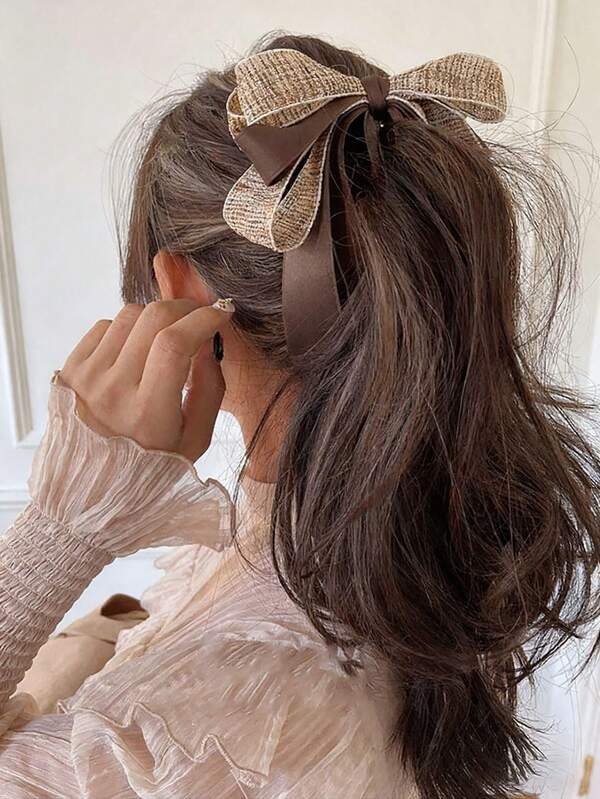 女士蝴蝶结香蕉发夹，1个装，垂直马尾爪夹，韩式蝴蝶结马尾爪，大号香蕉夹，适合浓密头发，可作发饰、发夹、发卡。