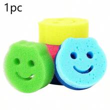 1/3pcs Multi-Color Kitchen Cleaning Sponge Set - Scratch-Resistant, Heat-Resistant, Commercial & Household Dish Washing Brush, Cartoon Smiling Face Dish Sponge, Kitchen Cleaning Sponge Pad, Dishwashing Cloth, Temperature Sensing Sponge Blocks - Multicolor - View 5