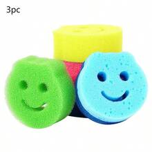 1/3pcs Multi-Color Kitchen Cleaning Sponge Set - Scratch-Resistant, Heat-Resistant, Commercial & Household Dish Washing Brush, Cartoon Smiling Face Dish Sponge, Kitchen Cleaning Sponge Pad, Dishwashing Cloth, Temperature Sensing Sponge Blocks - Multicolor - View 8