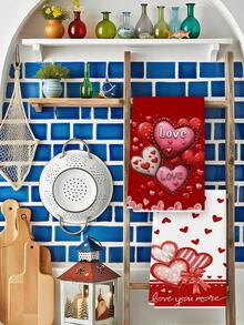 2 Pcs Red Heart-Shaped Kitchen Towels - Eternal Love Valentine's Day Dish Towels Anniversary Towels Wedding Towels Home Decor Kitchen & Bathroom Towels - Burgundy - View 3