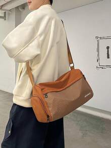 1 Stück (37cm*23cm*21cm) modische Herren Umhängetasche, Messenger Tasche, Umhängetasche, großes Fassungsvermögen, kratz- und abriebfestes Material, geeignet für Einkaufen, Dates, Treffen, Pendeln, verstellbarer Schultergurt, lässige khakifarbene Herren Umhängetasche