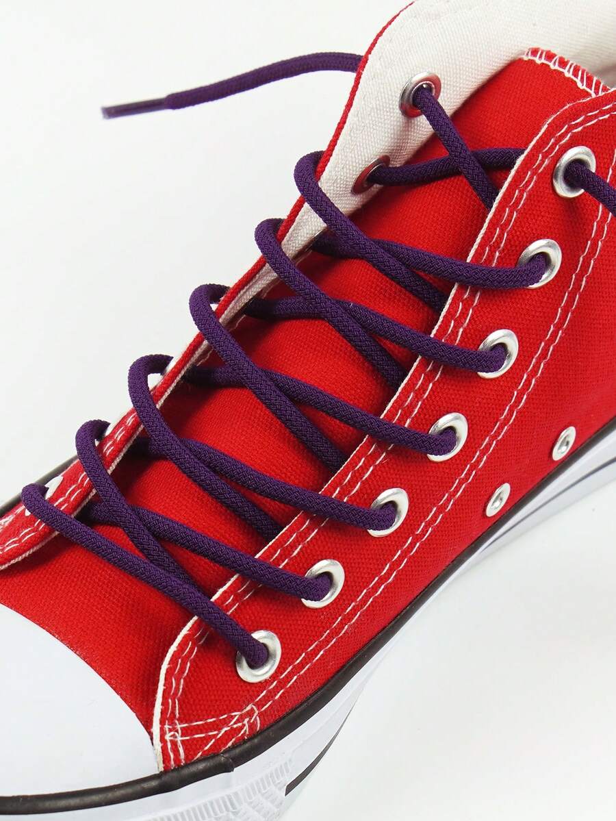 1 Pair Dark Purple Simple Round Solid Color Shoelaces, Suitable For Sneakers, Skate Shoes, Casual Shoes - Purple - View 1