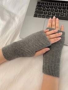 1 Pair Of Winter Plush Knitted Open Finger Warm Gloves, Perfect For Office, Student Writing, Cycling And Skiing, Daily Wear ﻿ - Multicolor - View 7