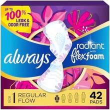 ALWAYS - Almohadillas sanitarias regulares radiantes, tamaño 1, aroma ligero y limpio con alas, 42 unidades(42 count) - Multicolor - Ver 1