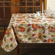 Violet Linen Mantel Estampado de Calabazas y Hojas de otoño Europeas, 60 x 102 Pulgadas(152.4 cm (Redondo) Redondo) - Multicolor - Ver 6